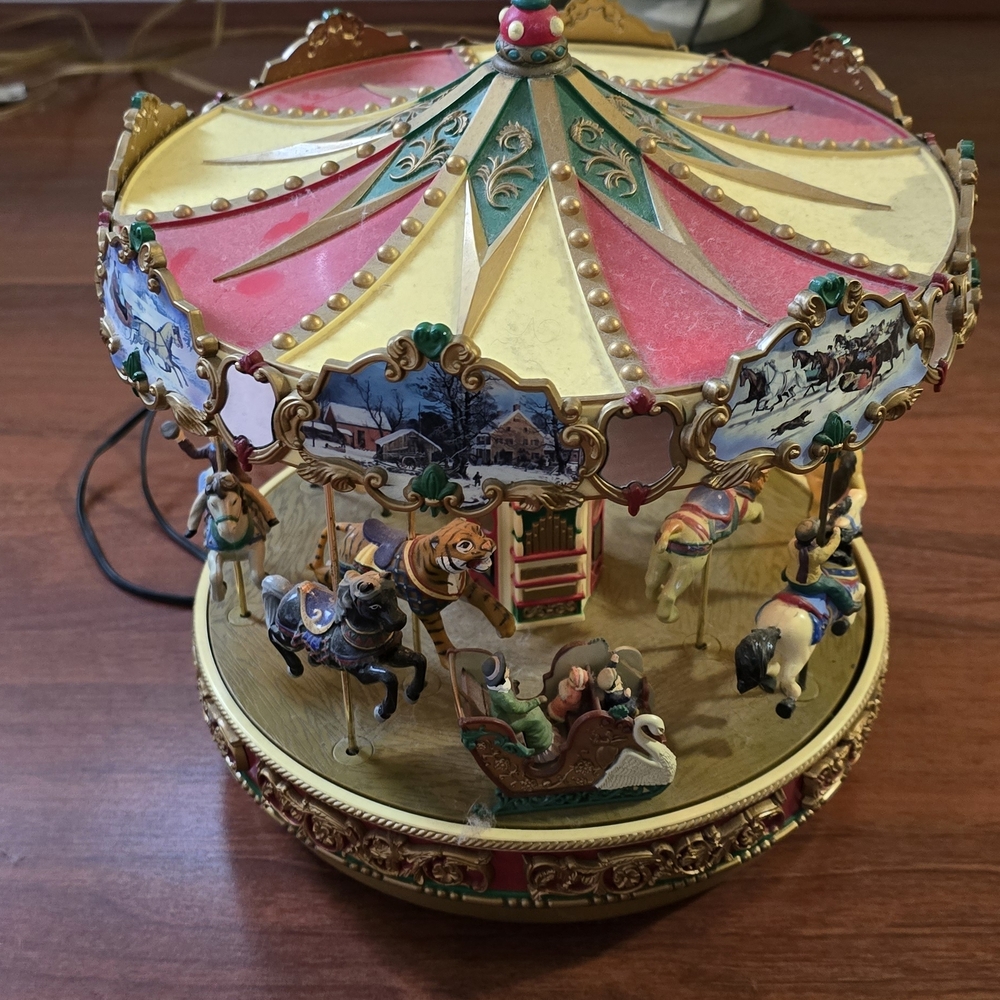 Vintage Carousel Music Box with Red, Yellow and Green Accents Mr. Christmas
